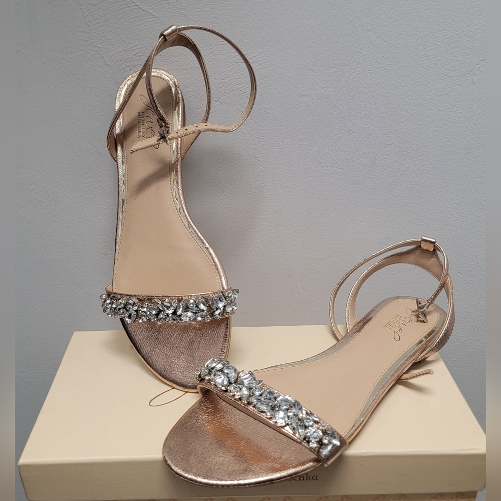 Badgley Mischka Gold Crystal Embellished Sandals Women's Size 8.5